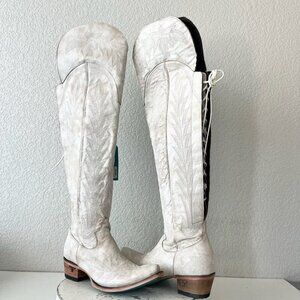 Lane LEXINGTON Over the Knee Womens Cowboy Boots 9 White Western Cowgirl Lace Up